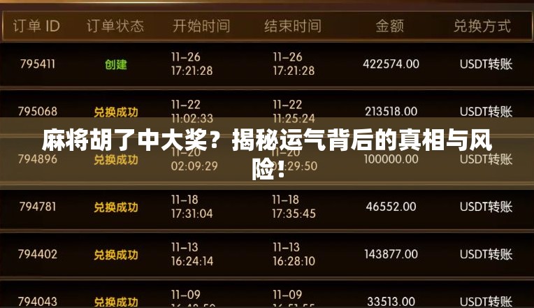 麻将胡了中大奖？揭秘运气背后的真相与风险！