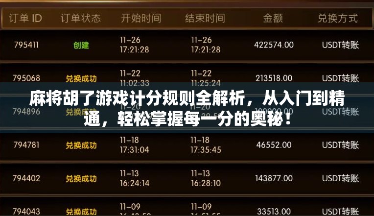 麻将胡了游戏计分规则全解析,从入门到精通,轻松掌握每一分的奥秘! 麻将胡了游戏计分规则全解析,从入门到精通,轻松掌握每一分的奥秘!