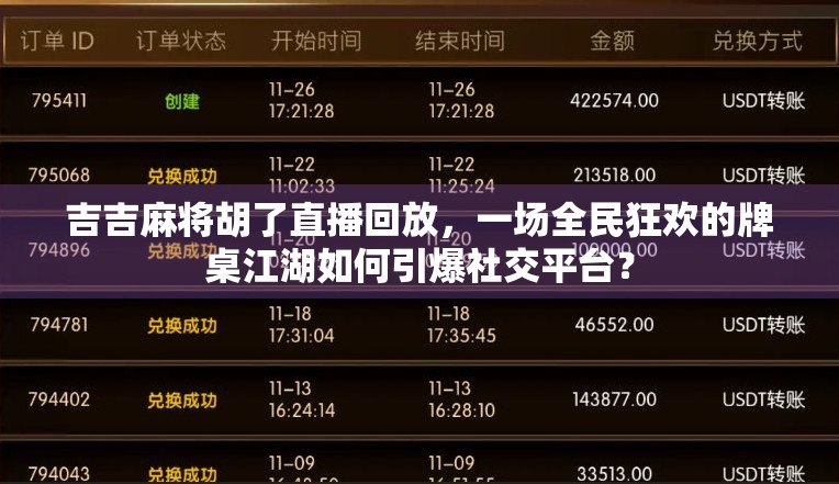 吉吉麻将胡了直播回放,一场全民狂欢的牌桌江湖如何引爆社交平台?