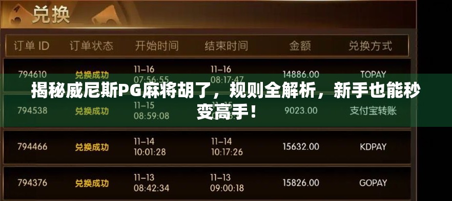 揭秘威尼斯PG麻将胡了，规则全解析，新手也能秒变高手！